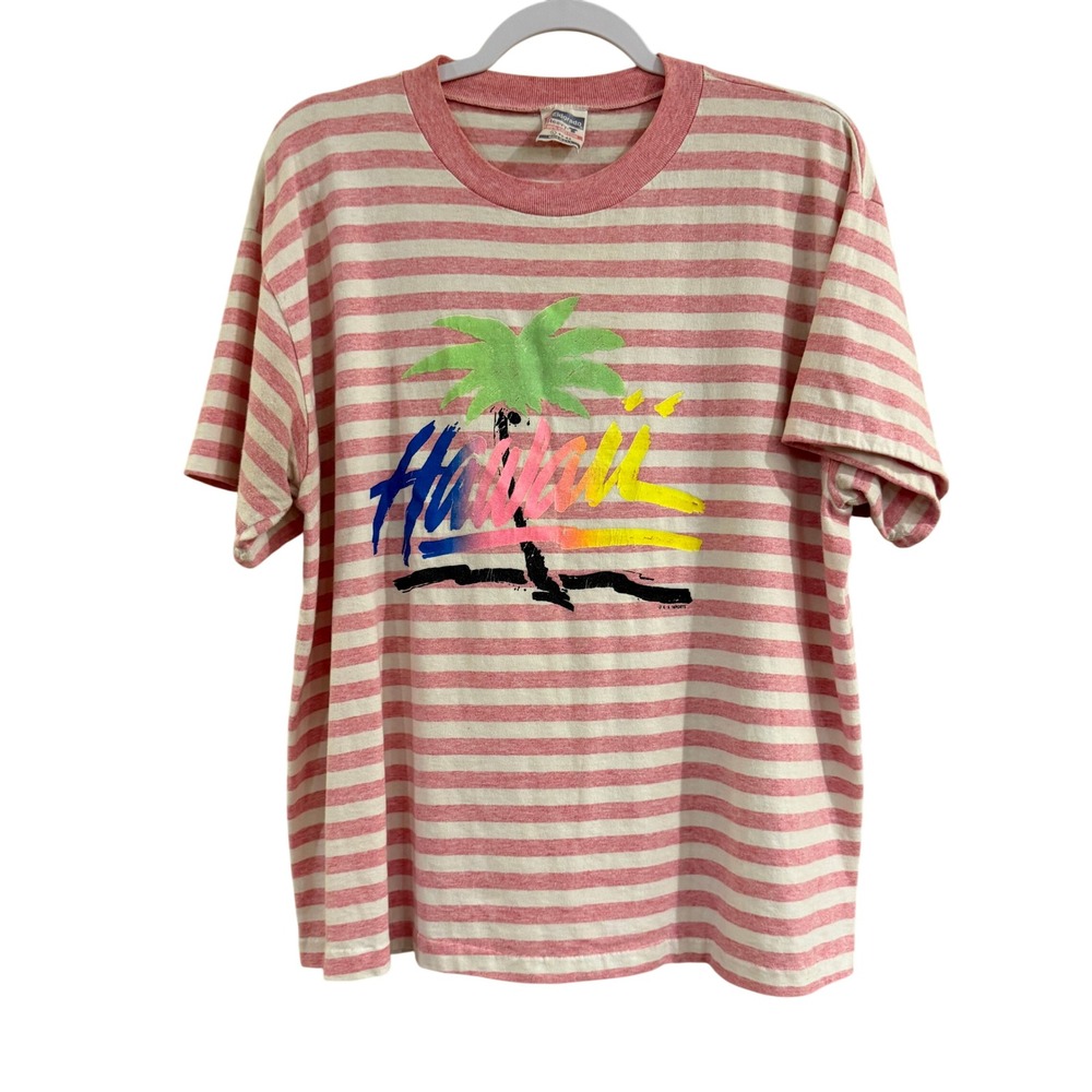Single Stitch Vintage Eldorado Hawaii Striped T Shirt Women Large Pink Surf Core